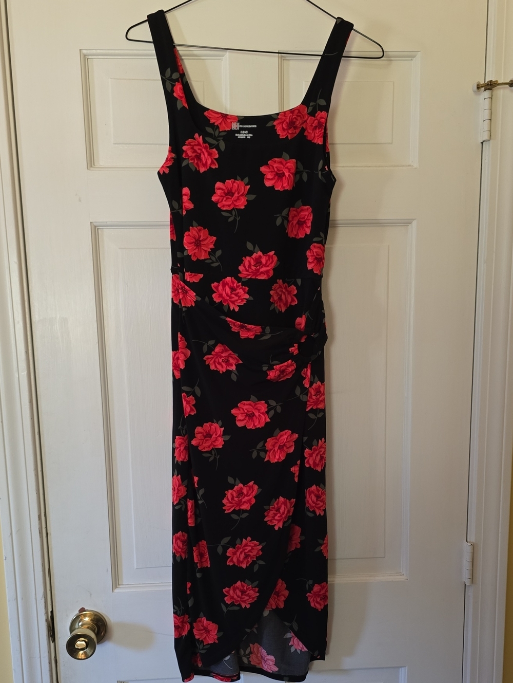 No Boundaries Black Midi Dress with Red Rose Print Size S